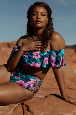 Baltic Born bikini|Keke Off Shoulder Bikini Top | Navy Tropical Floral