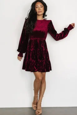 Baltic Born short dresses|WEDDING SUITE|Kele Crushed Velvet Mini Dress | Deep Berry