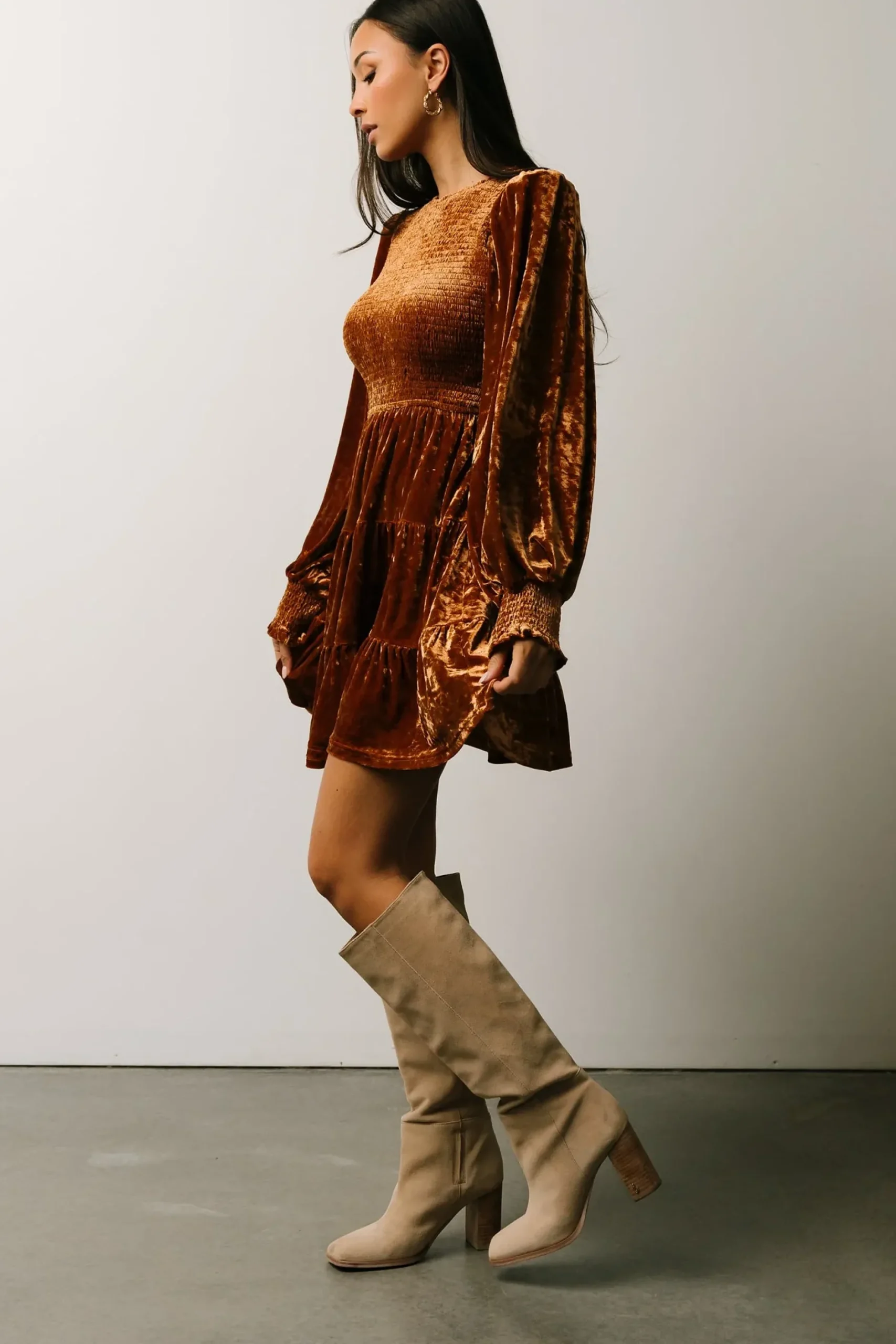 Baltic Born short dresses|WEDDING SUITE|Kele Crushed Velvet Mini Dress | Light Copper