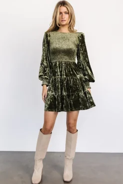 Baltic Born short dresses|WEDDING SUITE|Kele Crushed Velvet Mini Dress | Dark Olive