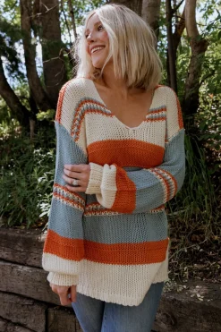 Baltic Born SALE|Keller Stripe Sweater | Light Blue + Orange