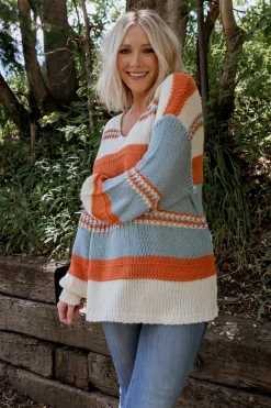 Baltic Born SALE|Keller Stripe Sweater | Light Blue + Orange