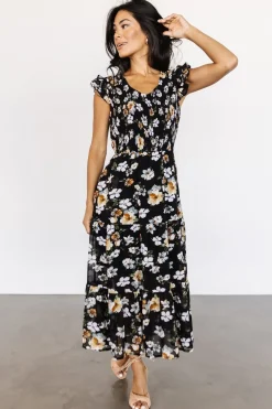 Baltic Born midi dresses|EXTENDED SIZING|Kenna Smocked Midi Dress | Black Floral