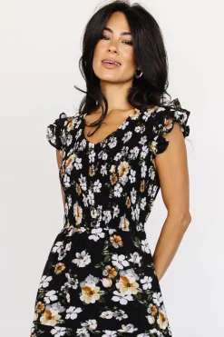 Baltic Born midi dresses|EXTENDED SIZING|Kenna Smocked Midi Dress | Black Floral
