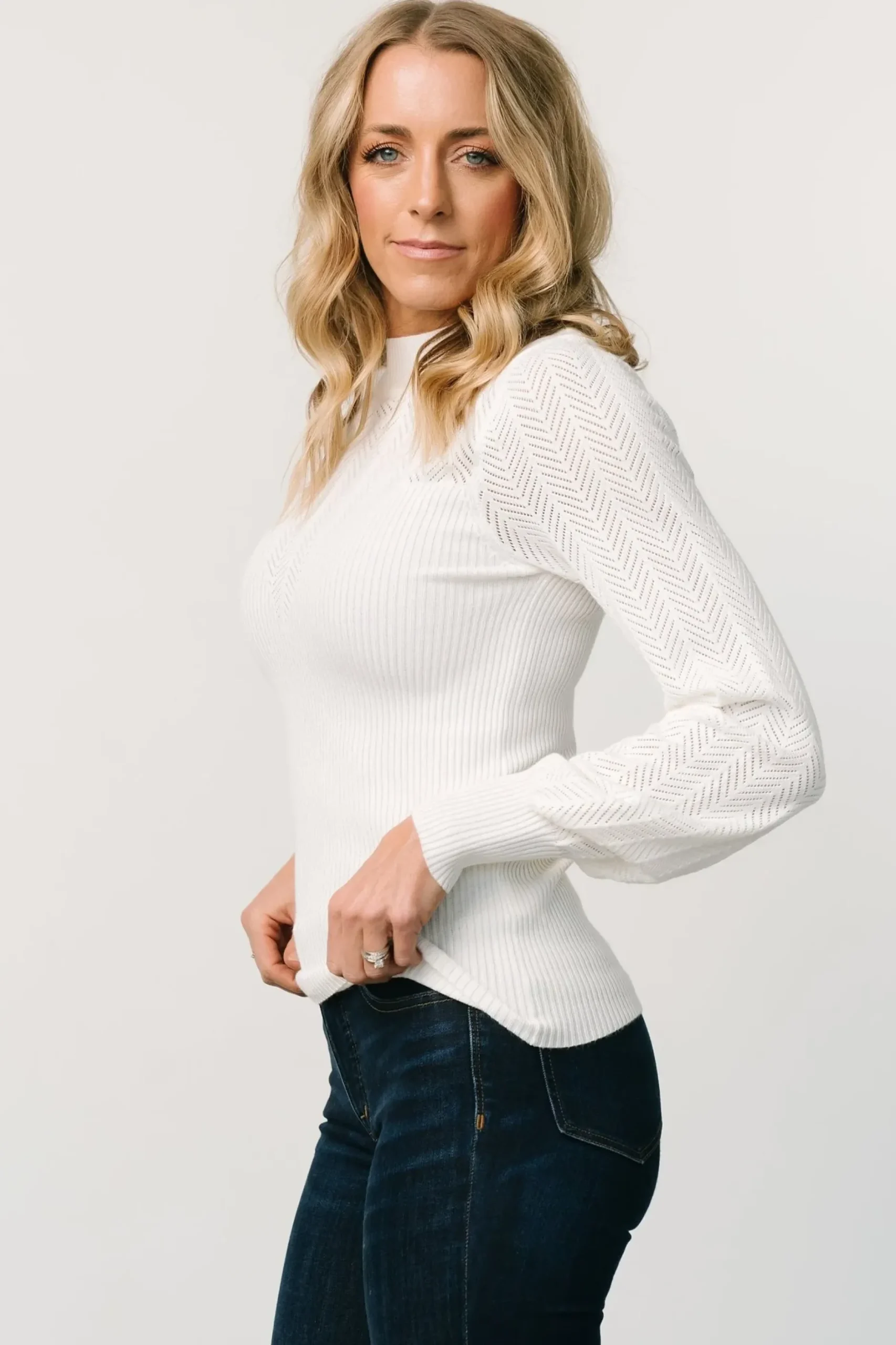 Baltic Born sweaters|Kenzie Pointelle Sweater Top | Off White