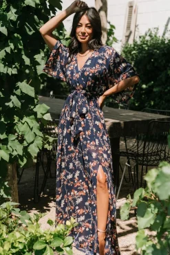 Baltic Born WEDDING SUITE|wedding guest|Kia Kimono Maxi Dress | Dark Blue Floral