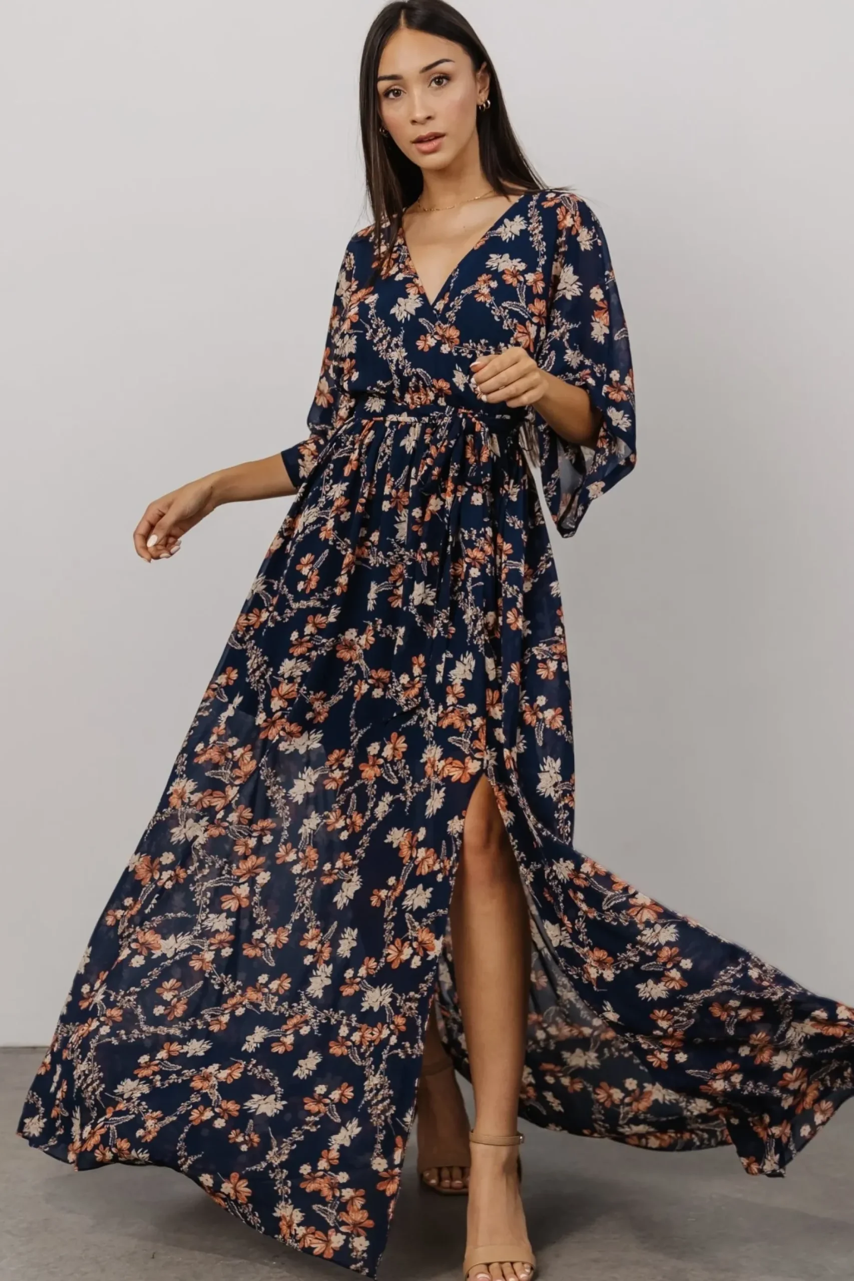 Baltic Born WEDDING SUITE|wedding guest|Kia Kimono Maxi Dress | Dark Blue Floral