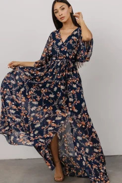 Baltic Born WEDDING SUITE|wedding guest|Kia Kimono Maxi Dress | Dark Blue Floral