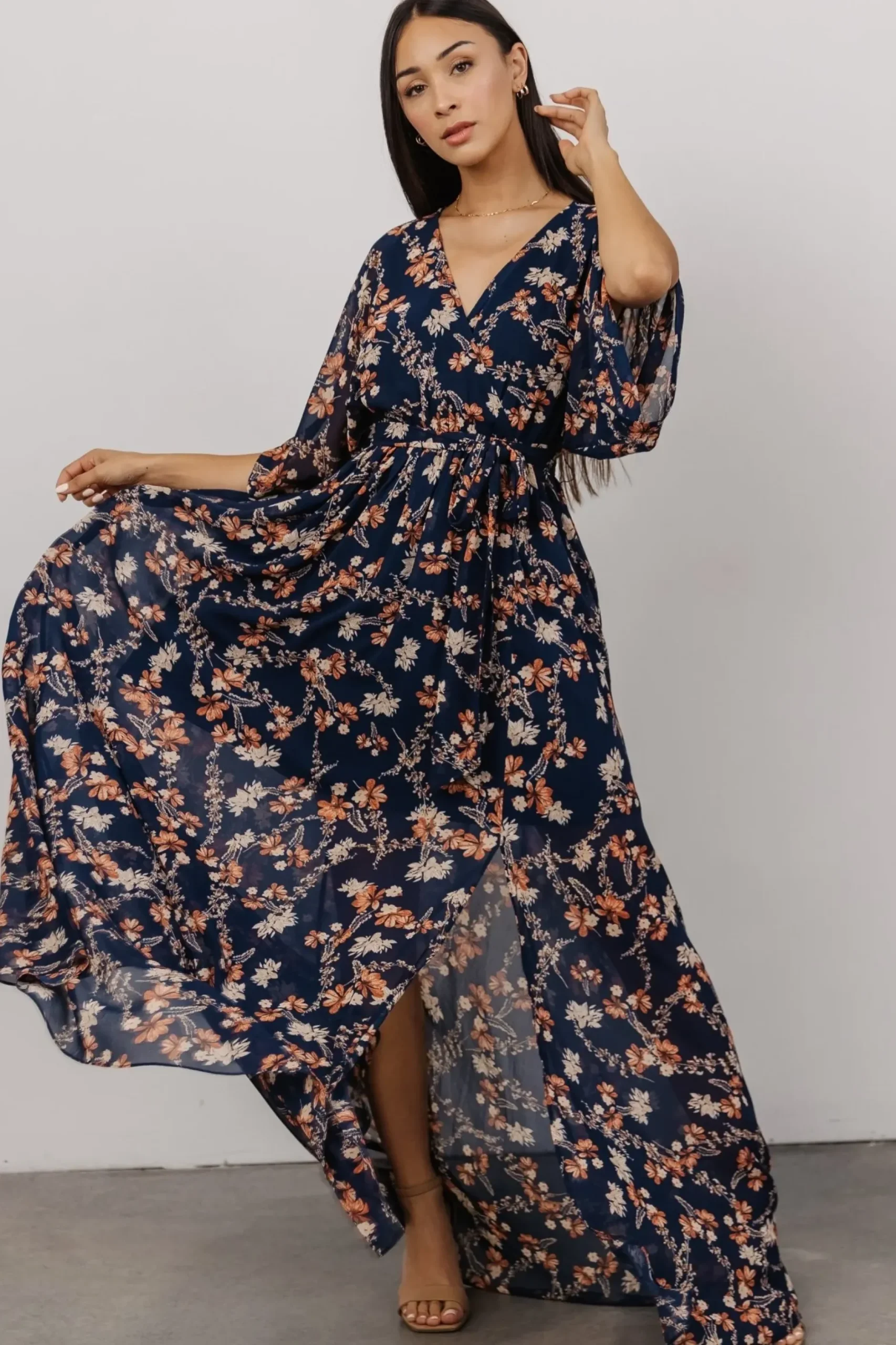 Baltic Born WEDDING SUITE|wedding guest|Kia Kimono Maxi Dress | Dark Blue Floral
