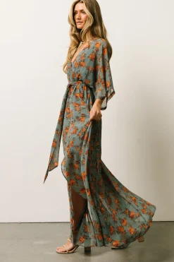 Baltic Born WEDDING SUITE|wedding guest|Kia Kimono Maxi Dress | Dusty Blue Floral