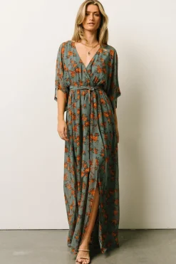 Baltic Born WEDDING SUITE|wedding guest|Kia Kimono Maxi Dress | Dusty Blue Floral