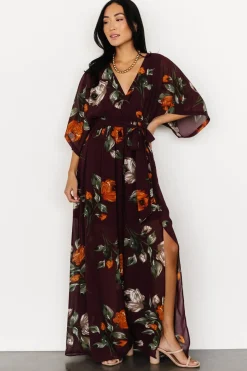 Baltic Born WEDDING SUITE|wedding guest|Kia Kimono Maxi Dress | Eggplant Floral