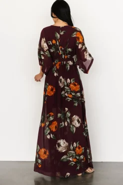 Baltic Born WEDDING SUITE|wedding guest|Kia Kimono Maxi Dress | Eggplant Floral