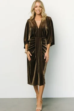 Baltic Born midi dresses|Kleo Ruched Midi Dress | Bronze Shimmer