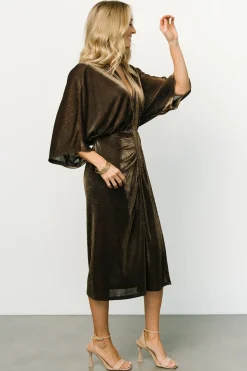 Baltic Born midi dresses|Kleo Ruched Midi Dress | Bronze Shimmer