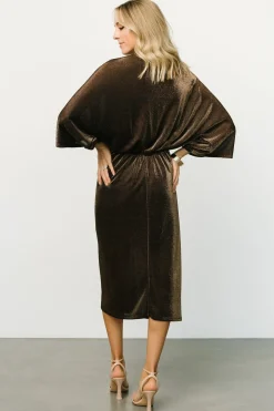 Baltic Born midi dresses|Kleo Ruched Midi Dress | Bronze Shimmer