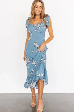 Baltic Born midi dresses|Krissy Midi Dress | Dusty Blue Floral
