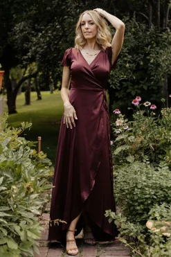 Baltic Born WEDDING SUITE|wedding guest|Krystal Satin Wrap Gown | Dark Clove