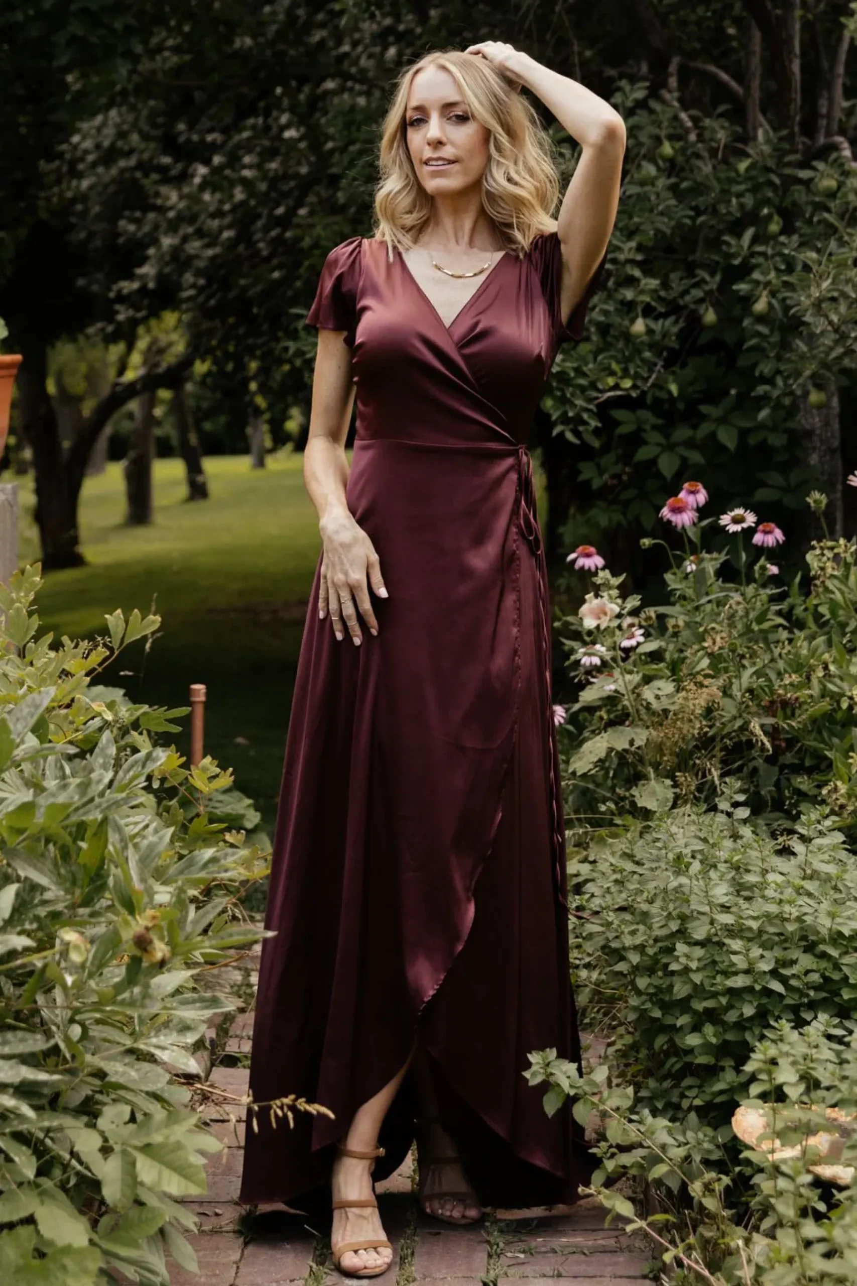 Baltic Born WEDDING SUITE|wedding guest|Krystal Satin Wrap Gown | Dark Clove