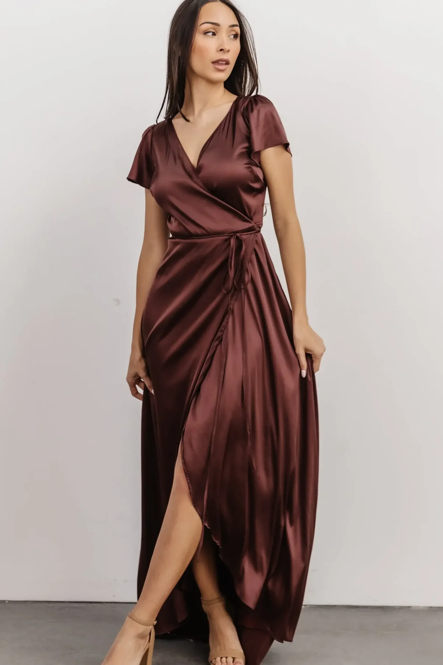 Baltic Born WEDDING SUITE|wedding guest|Krystal Satin Wrap Gown | Dark Clove