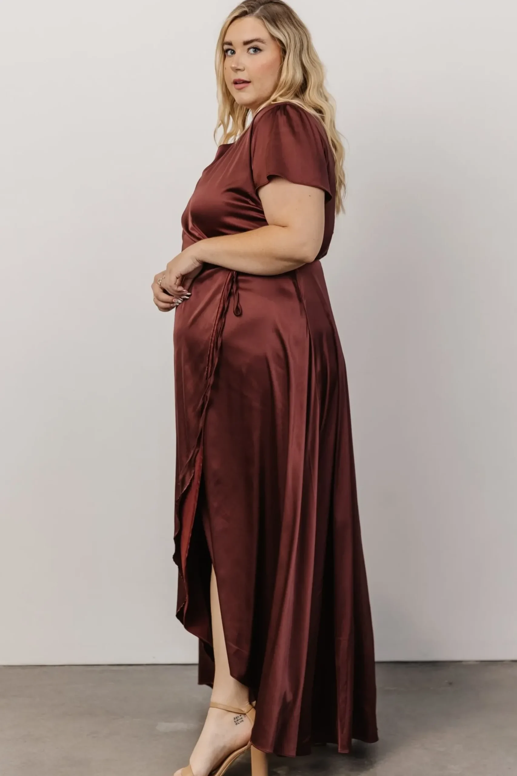 Baltic Born WEDDING SUITE|wedding guest|Krystal Satin Wrap Gown | Dark Clove