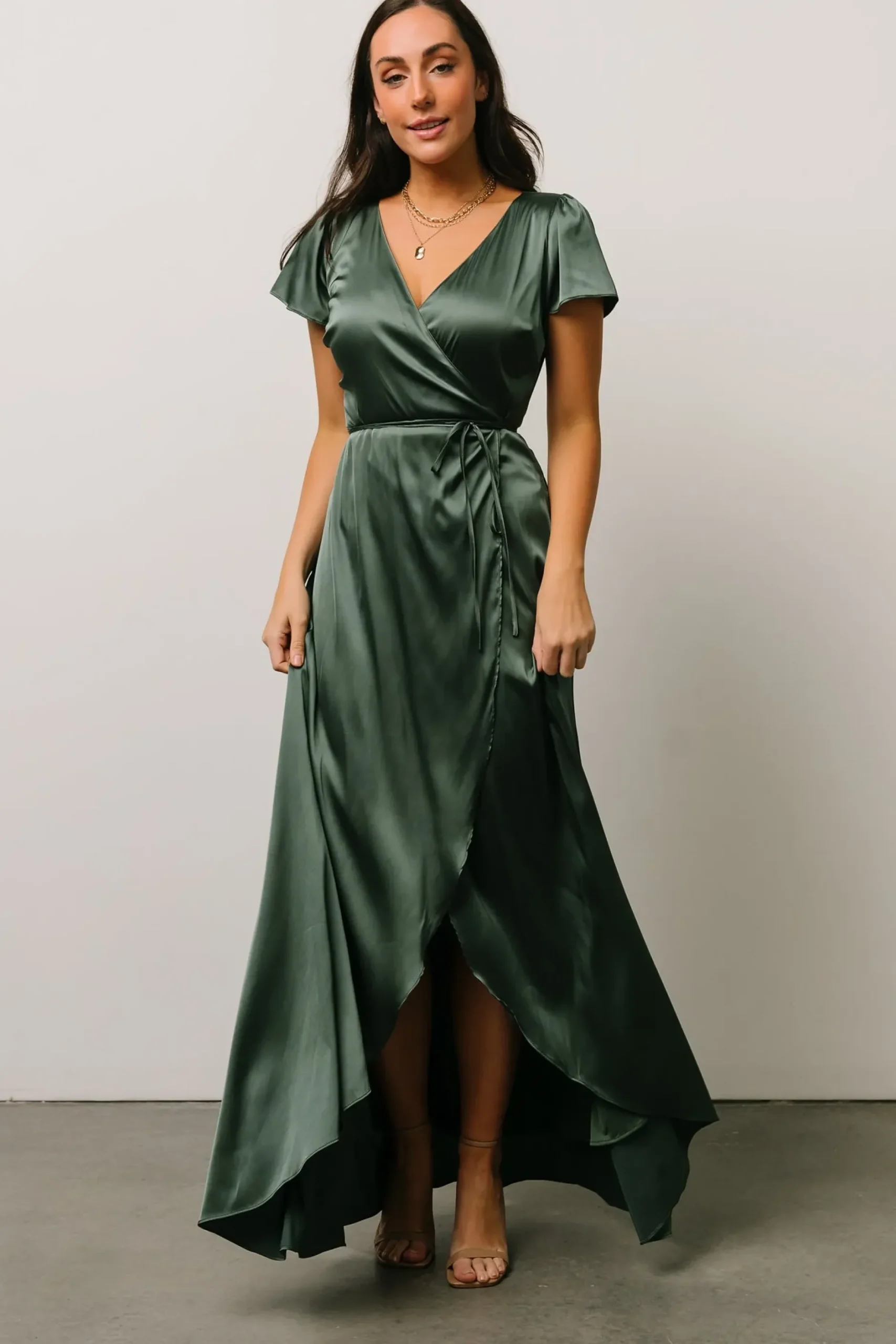Baltic Born WEDDING SUITE|wedding guest|Krystal Satin Wrap Gown | Winter Green