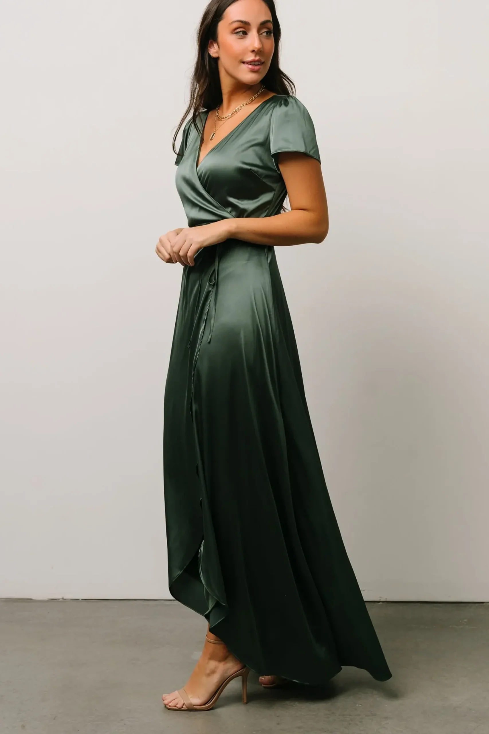 Baltic Born WEDDING SUITE|wedding guest|Krystal Satin Wrap Gown | Winter Green