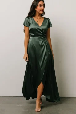 Baltic Born WEDDING SUITE|wedding guest|Krystal Satin Wrap Gown | Winter Green