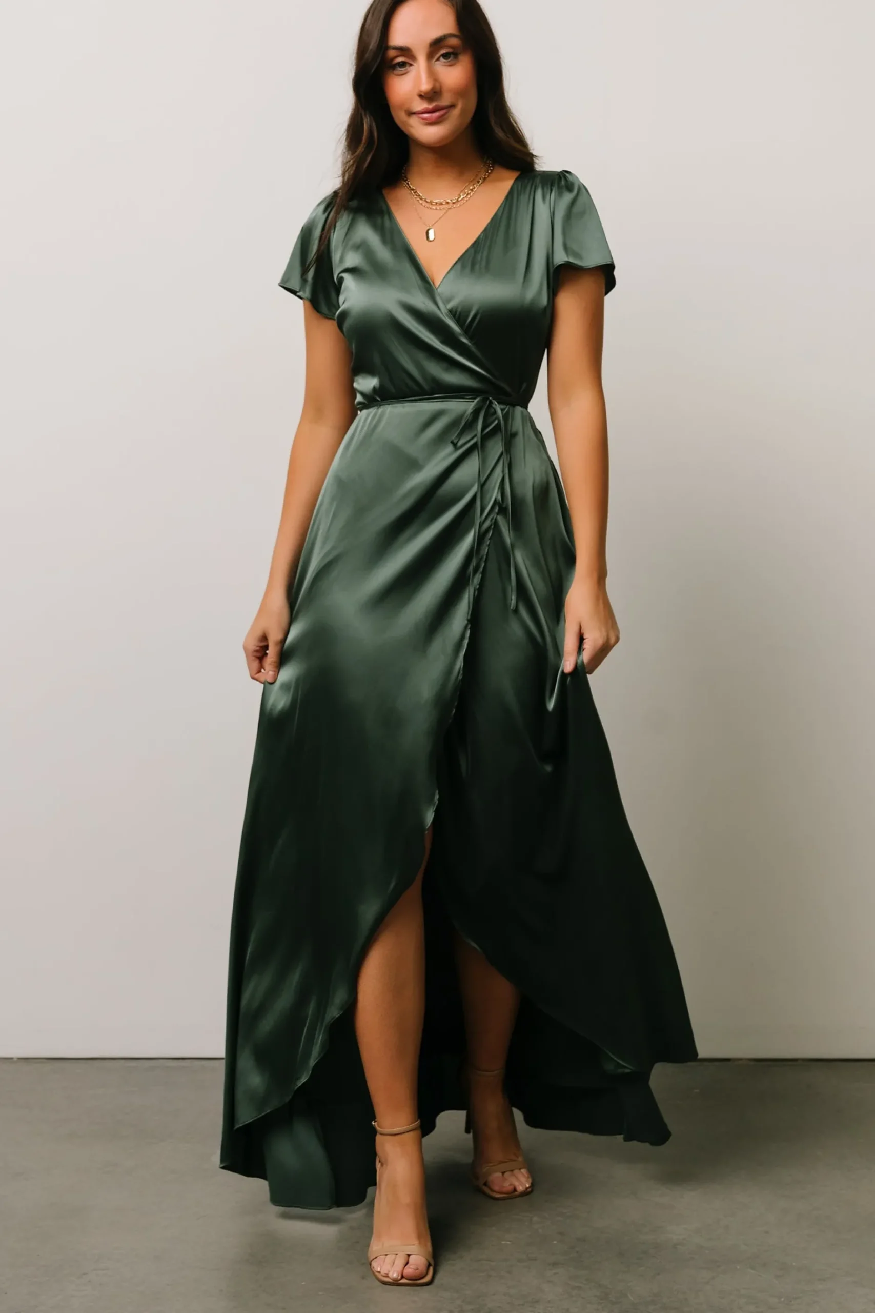 Baltic Born WEDDING SUITE|wedding guest|Krystal Satin Wrap Gown | Winter Green