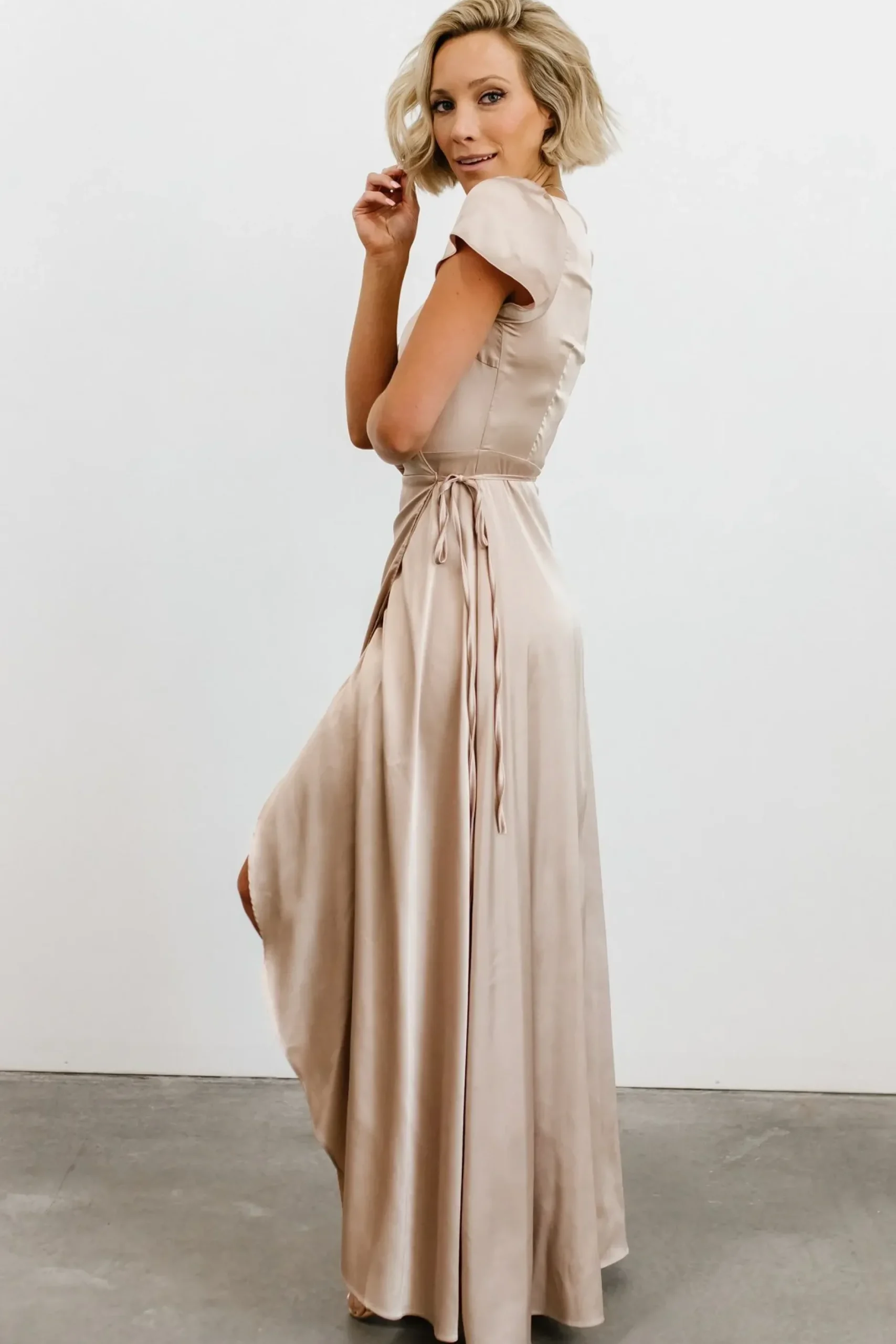 Baltic Born WEDDING SUITE|wedding guest|Krystal Satin Wrap Gown | Champagne