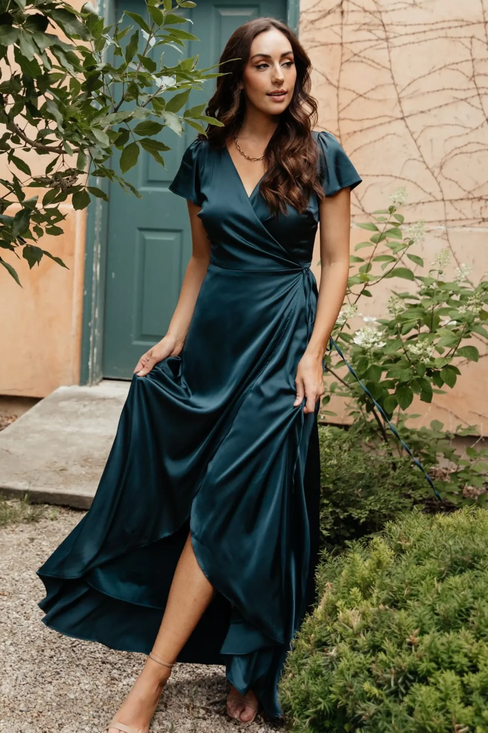 Baltic Born WEDDING SUITE|wedding guest|Krystal Satin Wrap Gown | Deep Blue