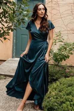 Baltic Born WEDDING SUITE|wedding guest|Krystal Satin Wrap Gown | Deep Blue