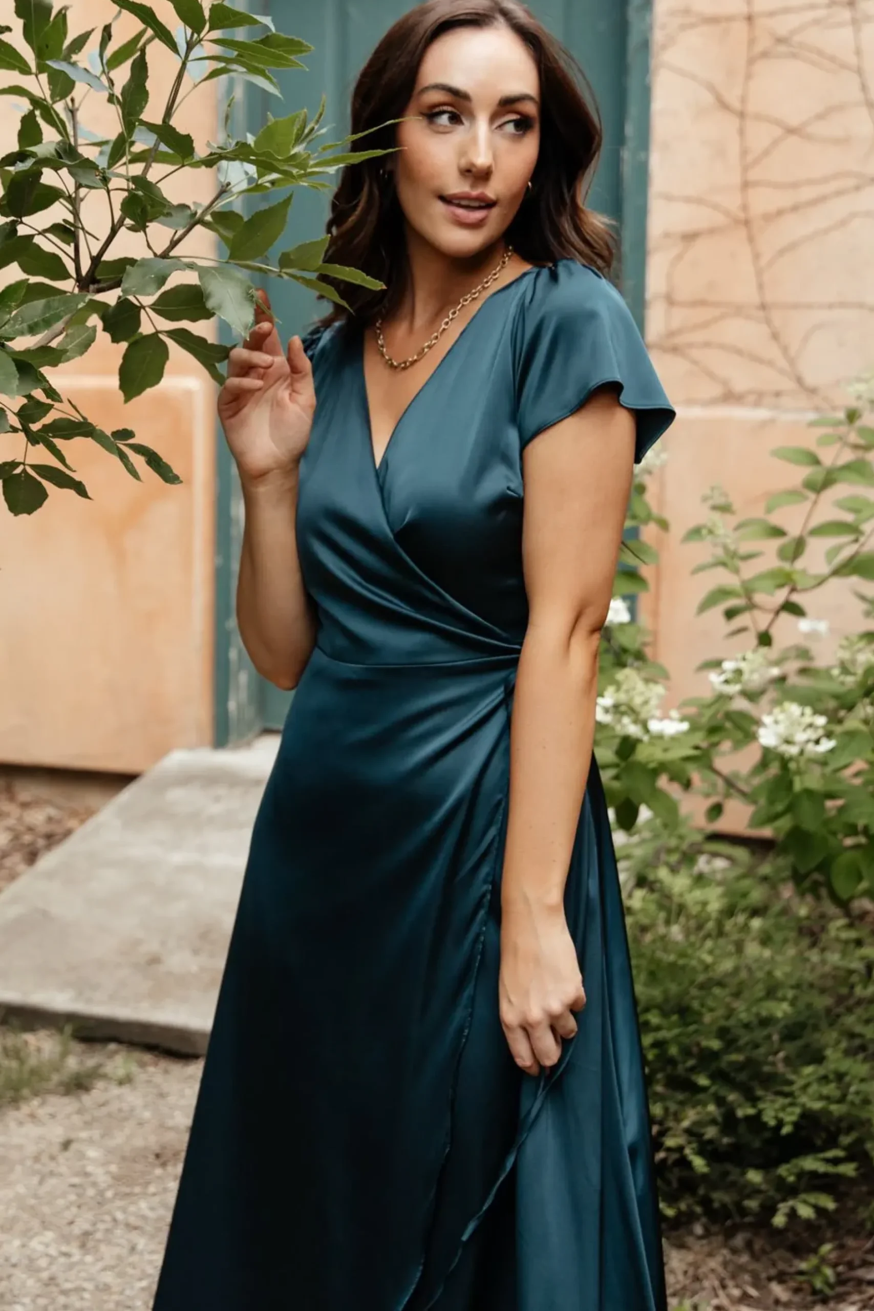 Baltic Born WEDDING SUITE|wedding guest|Krystal Satin Wrap Gown | Deep Blue