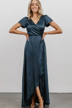 Baltic Born WEDDING SUITE|wedding guest|Krystal Satin Wrap Gown | Deep Blue