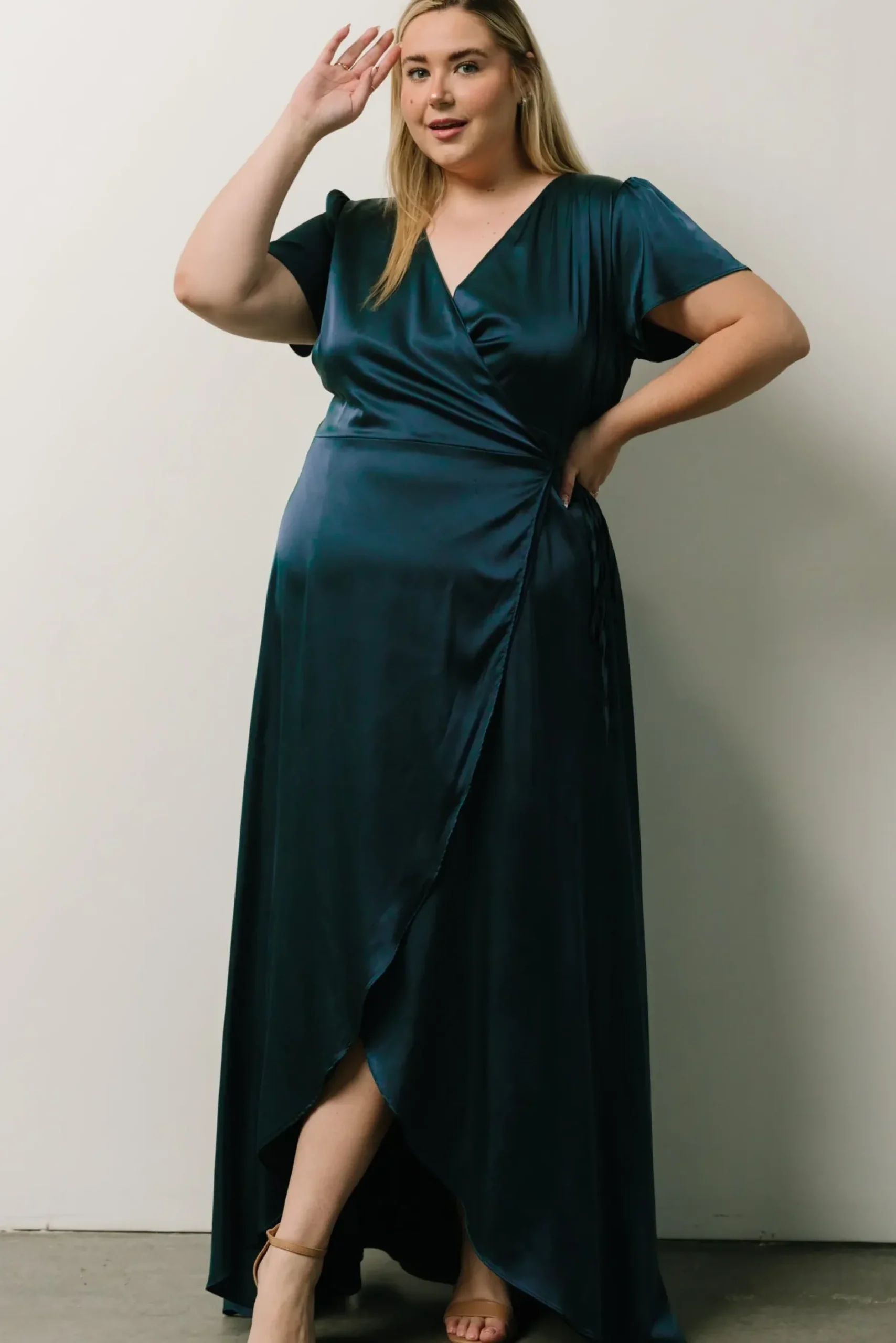 Baltic Born WEDDING SUITE|wedding guest|Krystal Satin Wrap Gown | Deep Blue