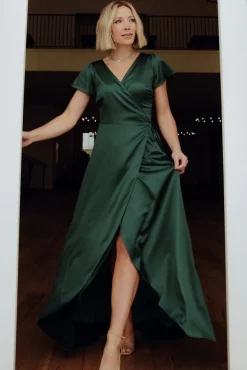 Baltic Born WEDDING SUITE|wedding guest|Krystal Satin Wrap Gown | Green