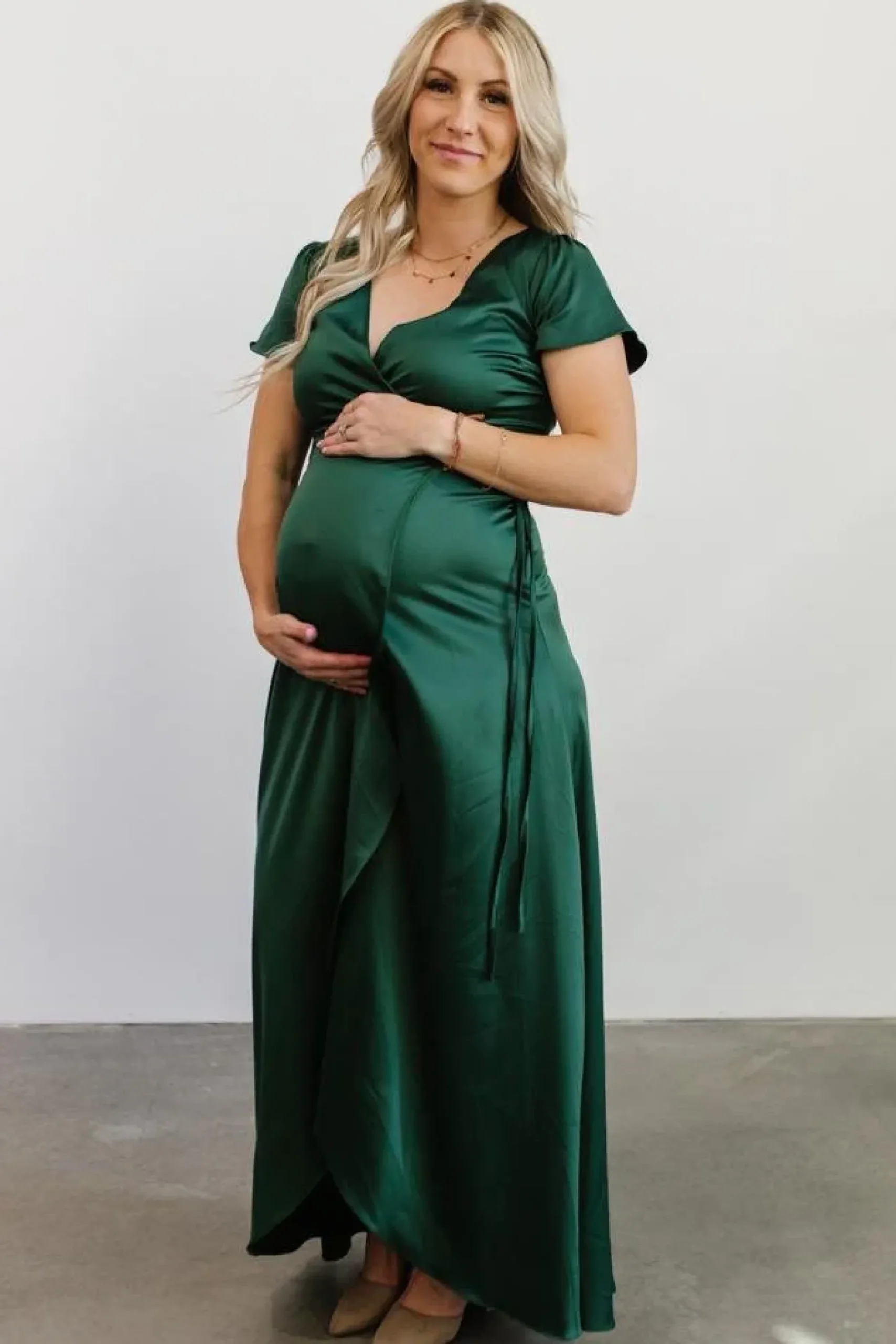 Baltic Born WEDDING SUITE|wedding guest|Krystal Satin Wrap Gown | Green