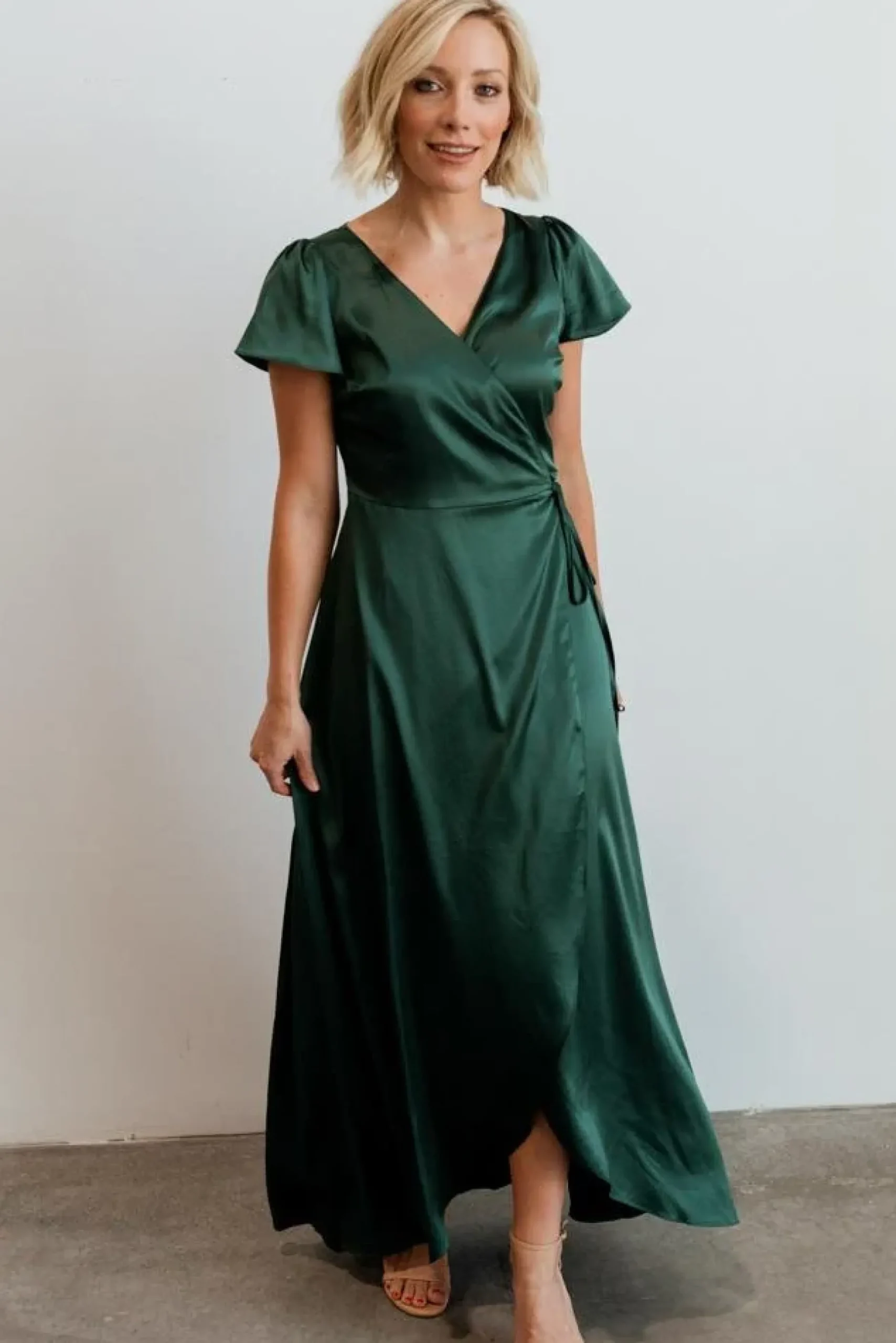 Baltic Born WEDDING SUITE|wedding guest|Krystal Satin Wrap Gown | Green