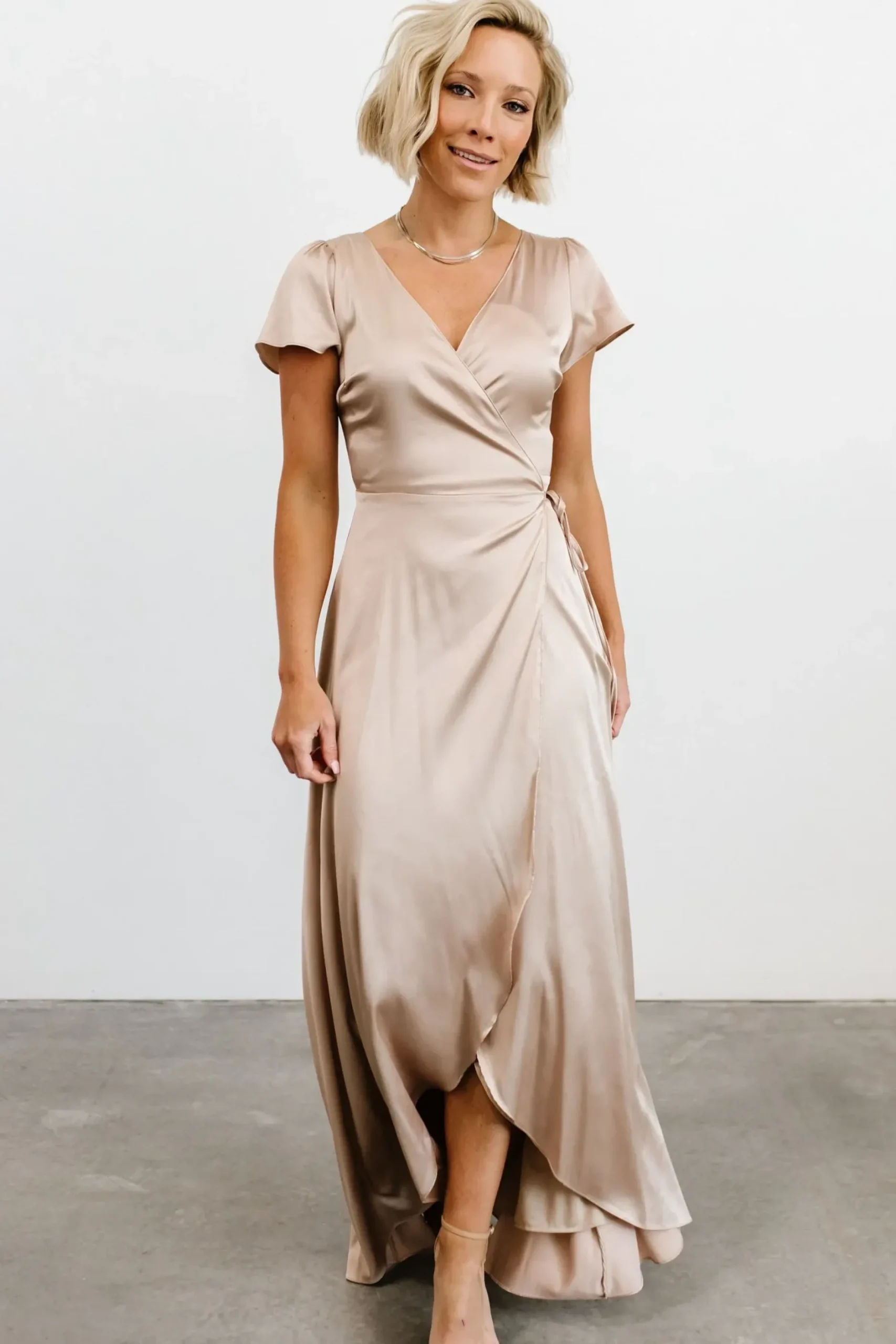 Baltic Born SALE|Krystal Satin Wrap Gown | Black + Gold Floral