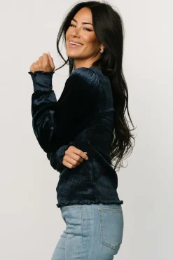 Baltic Born blouses + shirts|Kyler Smocked Velvet Top | Navy