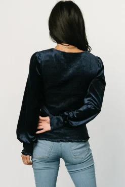 Baltic Born blouses + shirts|Kyler Smocked Velvet Top | Navy