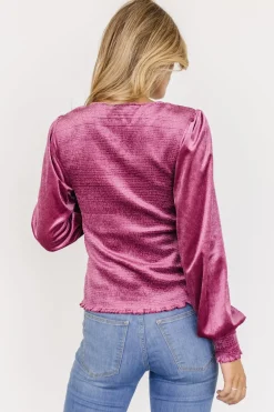 Baltic Born blouses + shirts|Kyler Smocked Velvet Top | Mauve