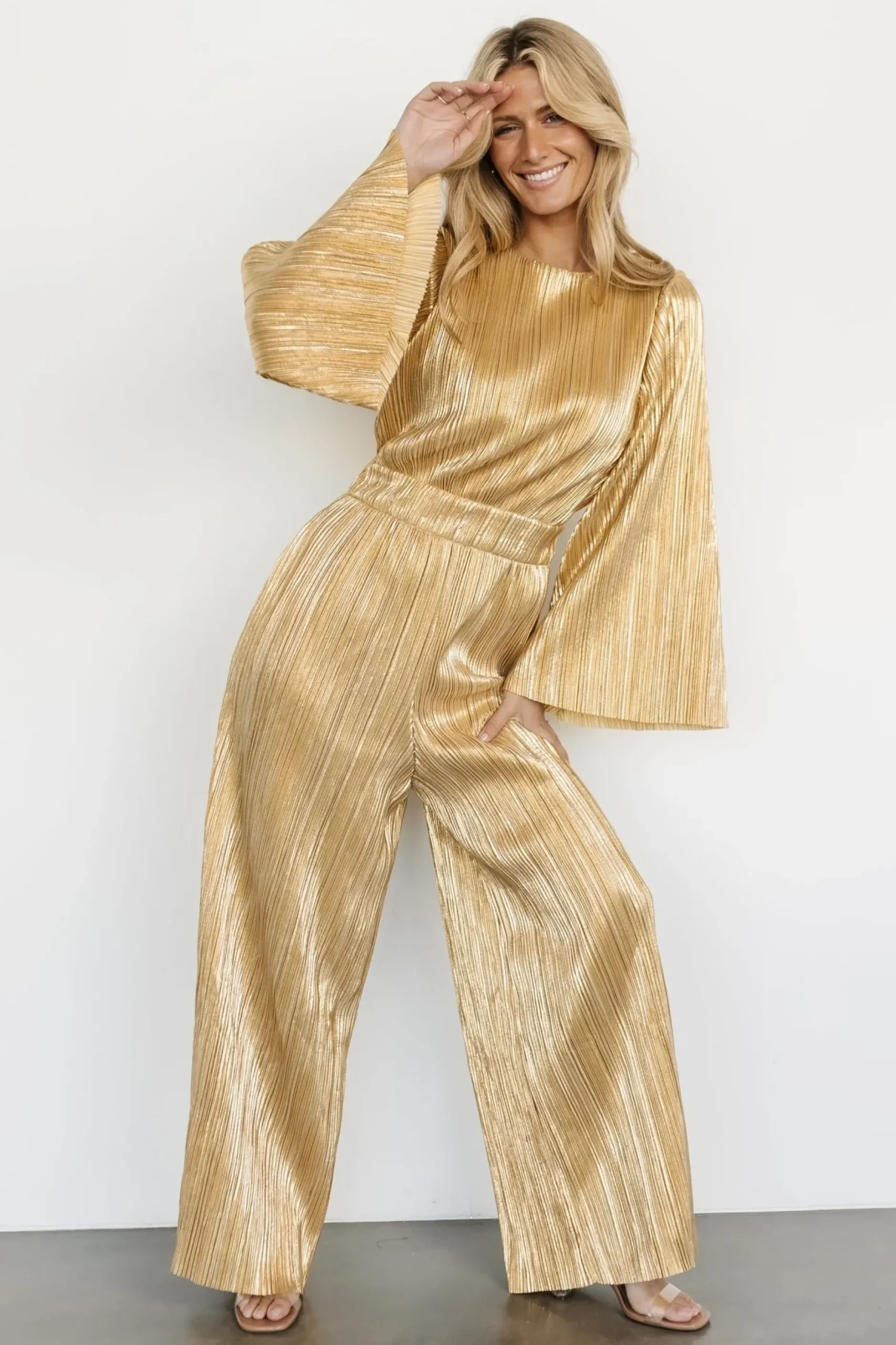 Baltic Born JUMPSUITS + ROMPERS|La Rambla Pleated Jumpsuit | Gold