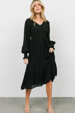 Baltic Born midi dresses|bump friendly|Lainey Smocked Dotted Midi Dress | Black