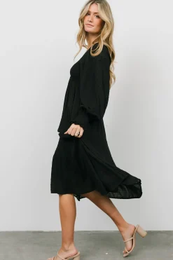Baltic Born midi dresses|bump friendly|Lainey Smocked Dotted Midi Dress | Black