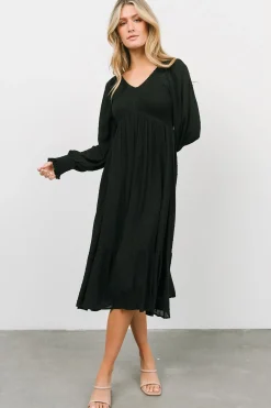Baltic Born midi dresses|bump friendly|Lainey Smocked Dotted Midi Dress | Black