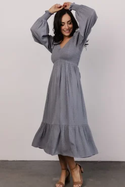 Baltic Born midi dresses|bump friendly|Lainey Smocked Dotted Midi Dress | Dusty Blue
