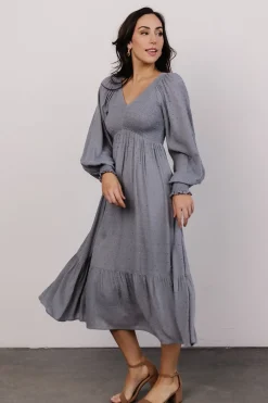 Baltic Born midi dresses|bump friendly|Lainey Smocked Dotted Midi Dress | Dusty Blue