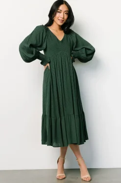 Baltic Born midi dresses|bump friendly|Lainey Smocked Dotted Midi Dress | Evergreen