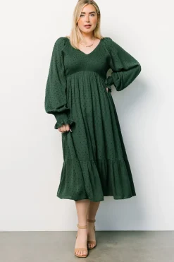 Baltic Born midi dresses|bump friendly|Lainey Smocked Dotted Midi Dress | Evergreen